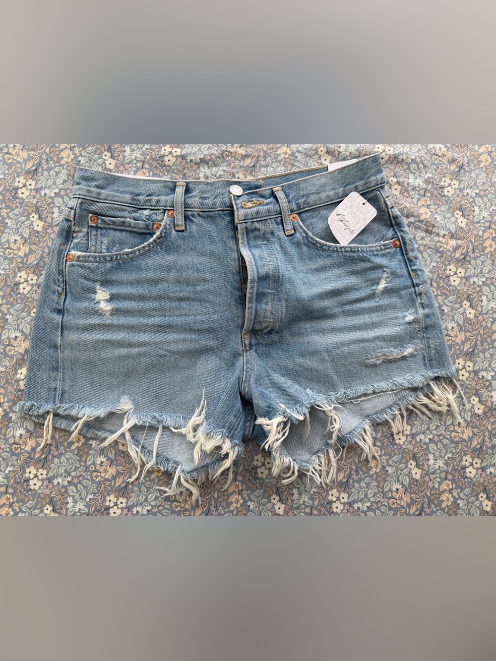 Agolde Light Blue Distressed Parker Cutoff Jean Shorts